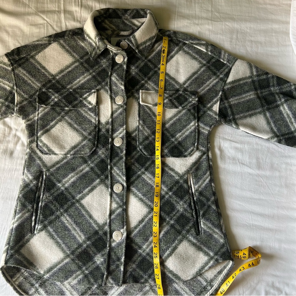 Stradivarius Women’s Green Plaid Shirt Jacket Fleece Shacket | Size L - Picture 8 of 15